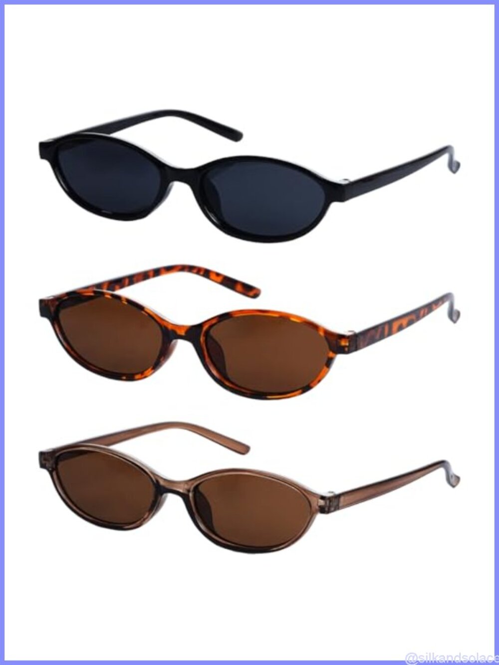 Retro Oval Cat Eye Sunglasses Set 3 Pairs Lightweight Plastic UV Protection